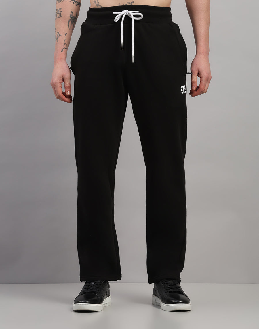 Men Black Solid Regular Fit Winter Lower