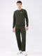 Men Olive Solid Round Neck Sleeveless Winter Tracksuit