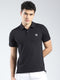 Men Black Solid Collar Half Sleeve T-Shirt