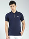 Men Navy Blue Solid Collar Half Sleeve T-Shirt