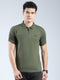 Men Olive Solid Collar Half Sleeve T-Shirt