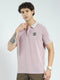 Men Pink Self Design Collar Half Sleeve T-Shirt