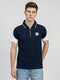 Men Navy Blue Solid Polo Collar Half Sleeve T-Shirt