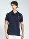 Men Navy Blue Solid Collar Half Sleeve T-Shirt