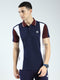 Men Navy Blue Stripe Collar Half Sleeve T-Shirt
