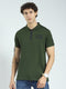 Men Olive Printed Collar Half Sleeve T-Shirt