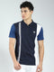 Men Navy Blue Stripe Collar Half Sleeve T-Shirt