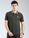 Men Olive Solid Collar Half Sleeve T-Shirt