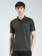 Men Olive Solid Collar Half Sleeve T-Shirt
