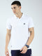 Men White Solid Collar Half Sleeve T-Shirt