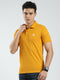 Men Mustard Solid Collar Half Sleeve T-Shirt
