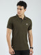Men Olive Solid Collar Half Sleeve T-Shirt