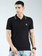 Men Black Self Design Collar Half Sleeve T-Shirt