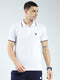 Men White Self Design Collar Half Sleeve T-Shirt