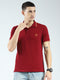 Men Maroon Self Design Collar Half Sleeve T-Shirt