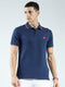 Men Blue Self Design Collar Half Sleeve T-Shirt