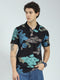 Men Black Printed Collar Half Sleeve T-Shirt