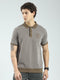 Men Green Self Design Collar Half Sleeve T-Shirt