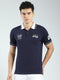 Men Navy Blue Printed Collar Half Sleeve T-Shirt