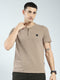 Men Beige Solid Round Neck Half Sleeve T-Shirt