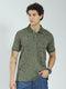 Men Olive Printed Collar Half Sleeve T-Shirt