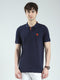 Men Navy Blue Solid Collar Half Sleeve T-Shirt