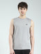 Men Grey Solid Round Neck Sleeveless T-Shirt
