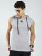 Men Grey Solid Hooded Sleeveless T-Shirt