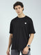 Men Black Self Design Round Neck Half Sleeve T-Shirt