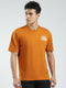 Men Mustard Printed Round Neck Half Sleeve T-Shirt