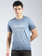 Men Blue Printed V Neck Half Sleeve T-Shirt