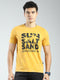Men Mustard Printed Round Neck Half Sleeve T-Shirt