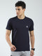 Men Navy Blue Solid Round Neck Half Sleeve T-Shirt