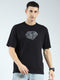 Men Black Printed Round Neck Half Sleeve T-Shirt