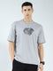 Men Grey Printed Round Neck Half Sleeve T-Shirt