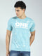 Men Blue Printed Round Neck Half Sleeve T-Shirt