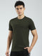 Men Olive Solid Round Neck Half Sleeve T-Shirt