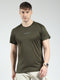 Men Olive Printed Round Neck Half Sleeve T-Shirt
