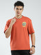 Men Rust Printed Round Neck Half Sleeve T-Shirt