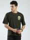 Men Olive Printed Round Neck Half Sleeve T-Shirt