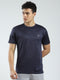 Men Navy Blue Solid Round Neck Half Sleeve T-Shirt