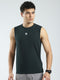 Men Teal Blue Solid Round Neck Sleeveless T-Shirt