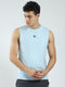 Men Blue Solid Round Neck Sleeveless T-Shirt