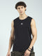Men Black Solid V Neck Sleeveless T-Shirt