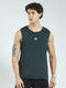 Men Olive Solid Round Neck Sleeveless T-Shirt