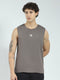 Men Grey Solid V Neck Sleeveless T-Shirt