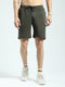 Men Olive Solid Regular Fit Shorts