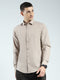 Men Beige Solid Collar Full Sleeve Shirt