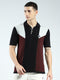 Men Black Self Design Collar Half Sleeve T-Shirt