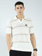 Men Off White Stripe Collar Half Sleeve T-Shirt